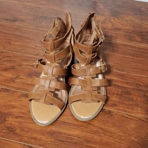 Tan, chunky heels